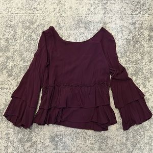 Maroon Altard State Flare Sleeve Ruffle Top